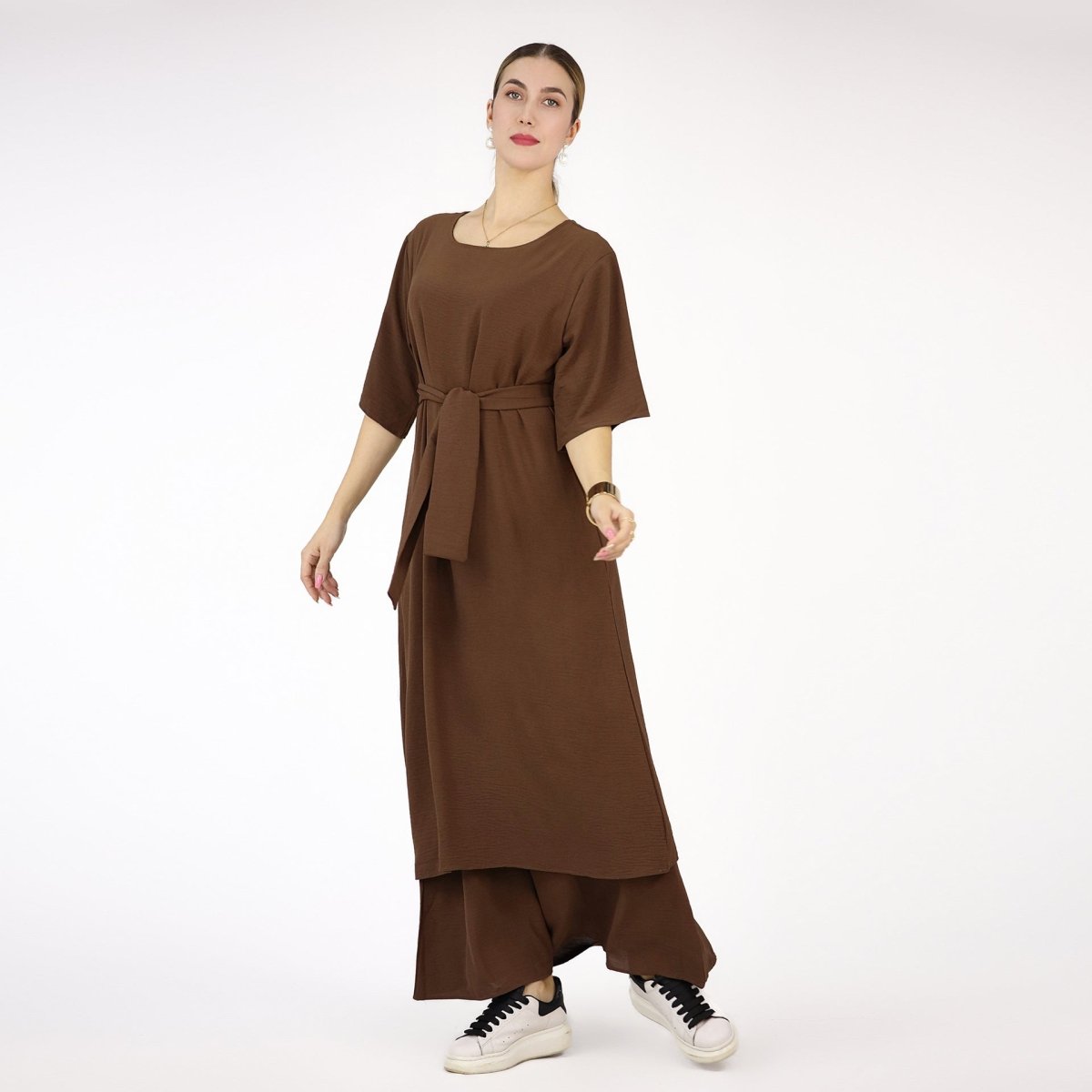 Bat Sleeve Abaya Solid Colour Dress 3 - Piece Abaya Set (MOA052) - Mariam's Collection
