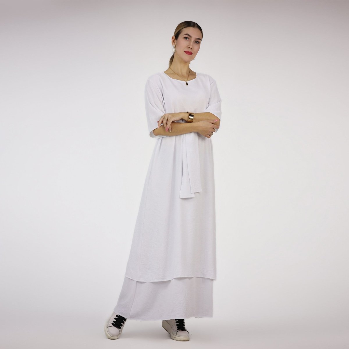 Bat Sleeve Abaya Solid Colour Dress 3 - Piece Abaya Set (MOA052) - Mariam's Collection