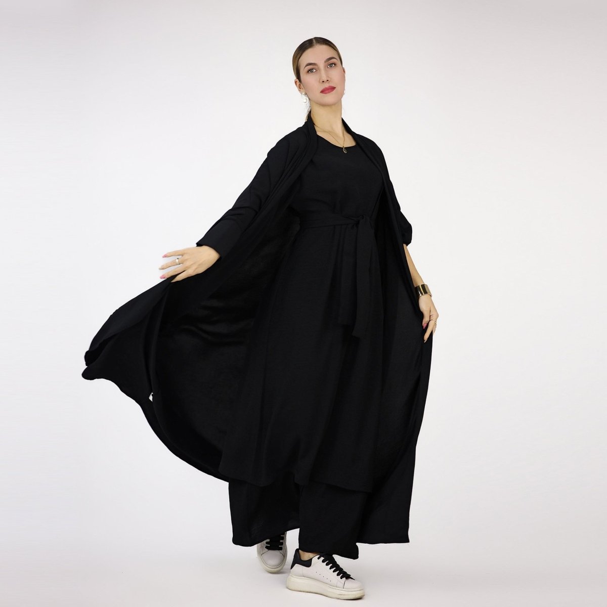 Bat Sleeve Abaya Solid Colour Dress 3 - Piece Abaya Set (MOA052) - Mariam's Collection