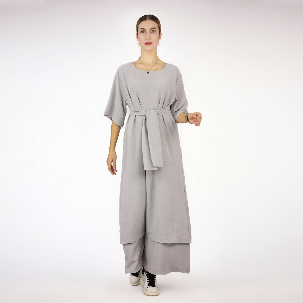 Bat Sleeve Abaya Solid Colour Dress 3 - Piece Abaya Set (MOA052) - Mariam's Collection