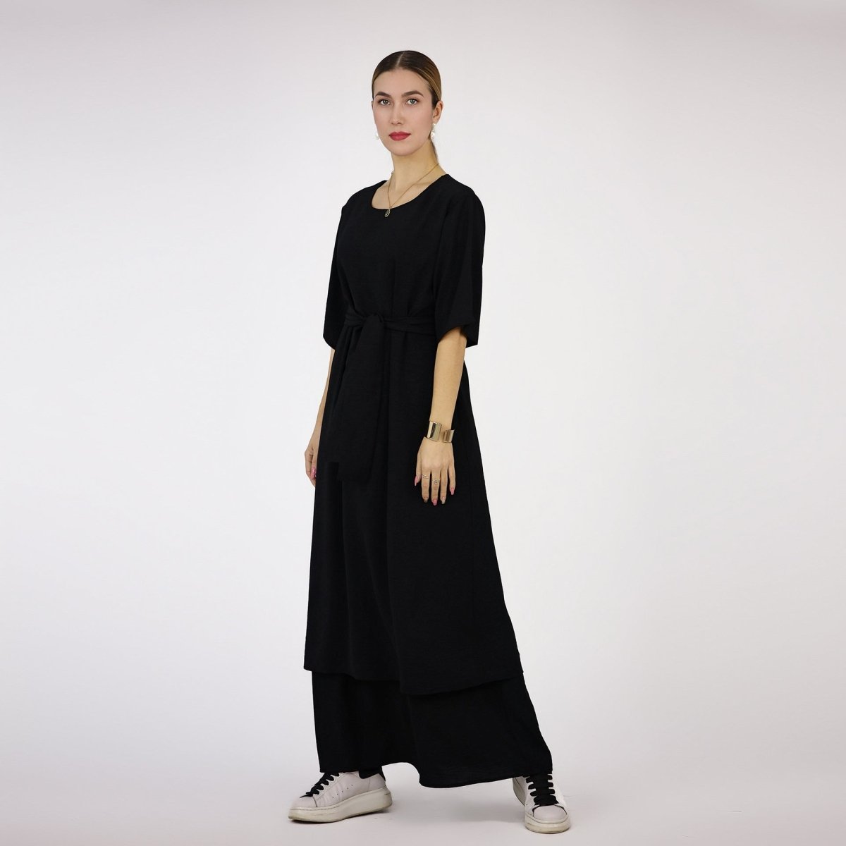 Bat Sleeve Abaya Solid Colour Dress 3 - Piece Abaya Set (MOA052) - Mariam's Collection