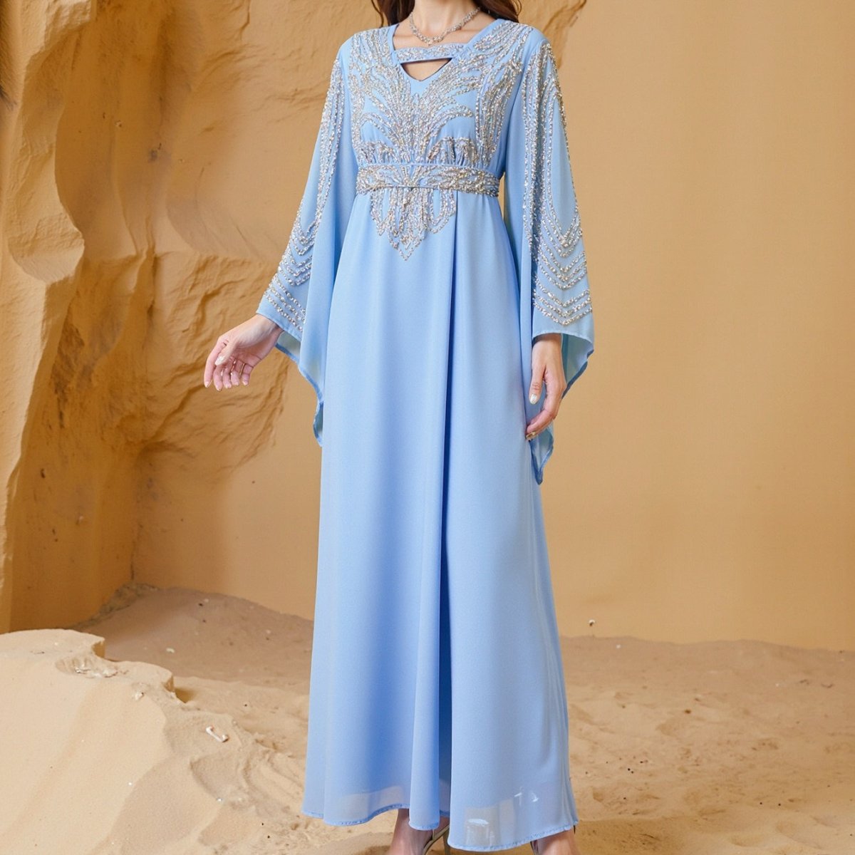 Sky Blue Beaded Kaftan Abaya