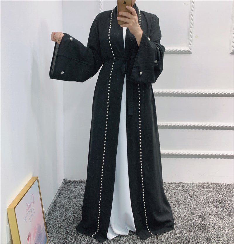 Beaded Open Abaya - Elegant & Temperament With Matching Belt (MOA090) - Mariam's Collection