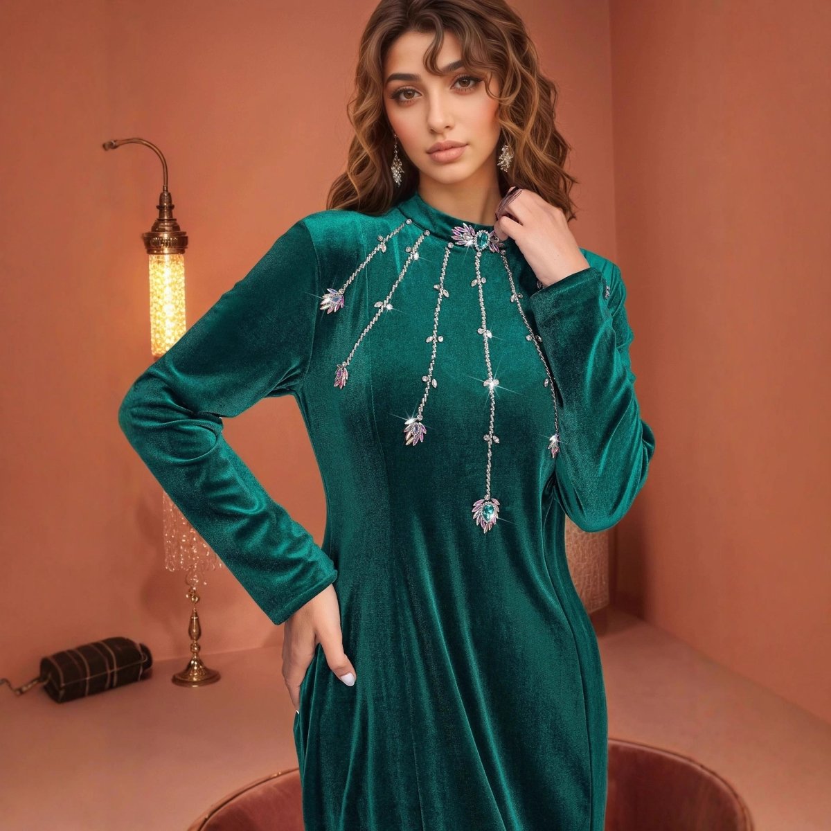 Beaded Velvet Mermaid Gown | Hand - Embellished Fishtail Dress(MA375) - Mariam's Collection