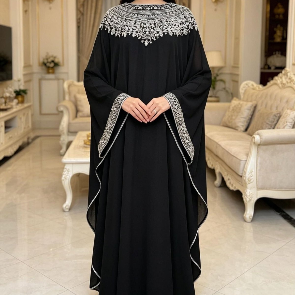Black Batwing Abaya Gown(MA439) - Mariam's Collection