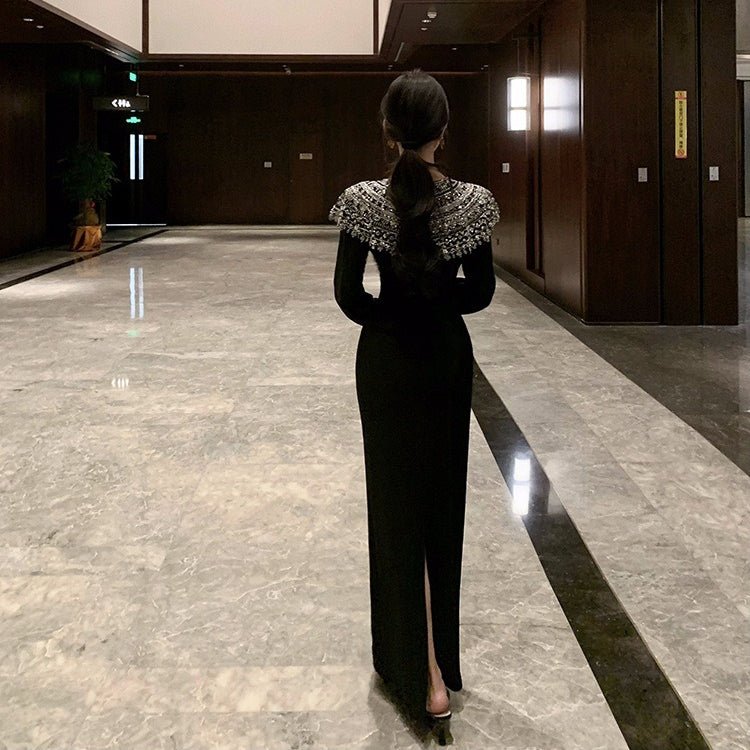 Black Fitted Column Gown(MS423) - Mariam's Collection