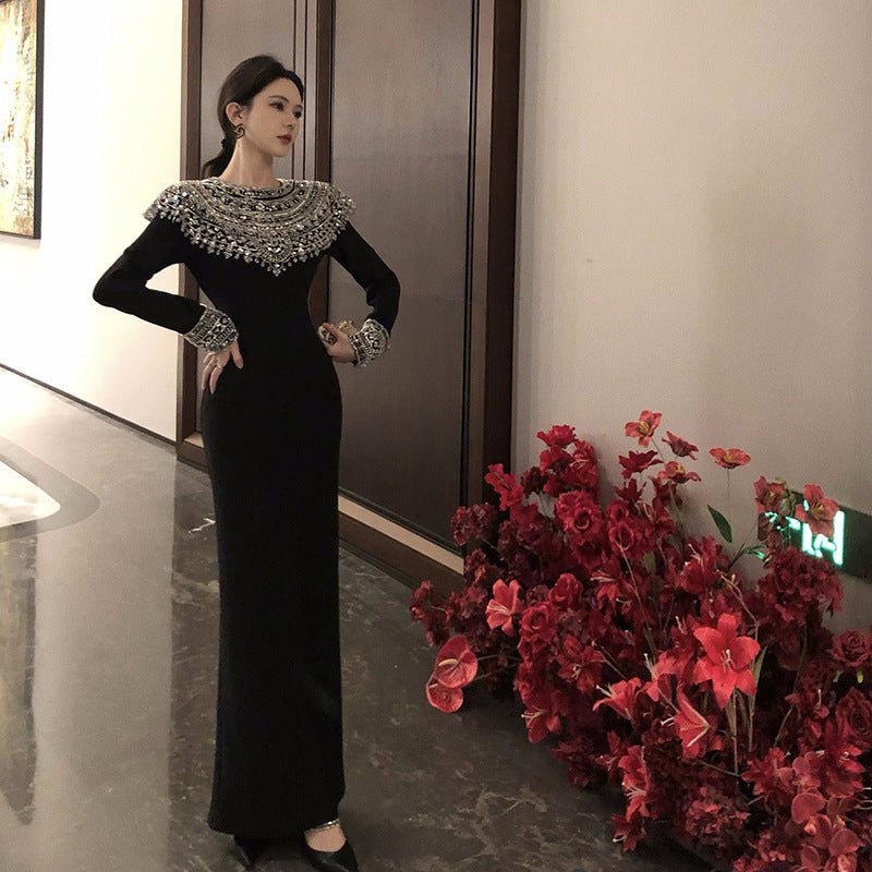Black Fitted Column Gown(MS423) - Mariam's Collection
