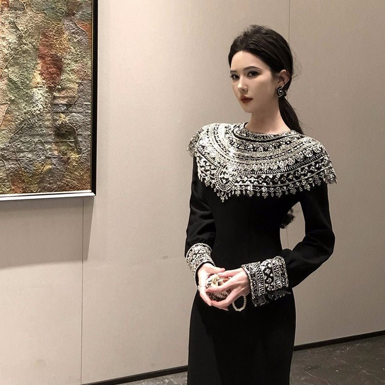 Black Fitted Column Gown(MS423) - Mariam's Collection