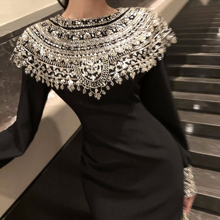 Black Fitted Column Gown(MS423) - Mariam's Collection