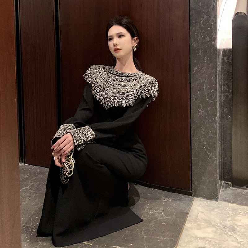 Black Fitted Column Gown(MS423) - Mariam's Collection
