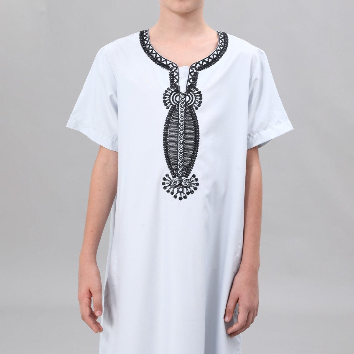 Fabric texture of premium poly-cotton kids thobe