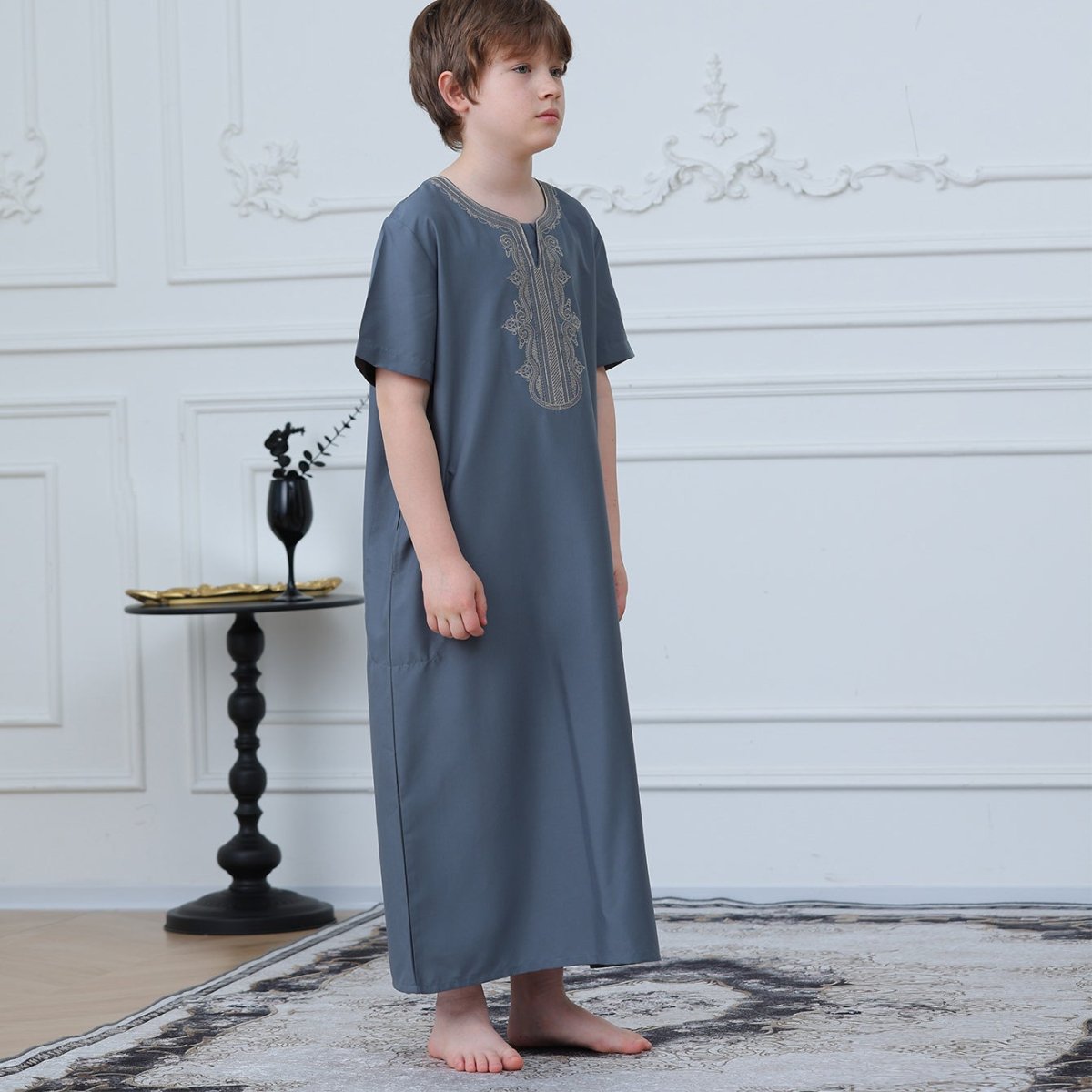 Boys' Embroidered Thobe with Pockets – Kids' Thobe