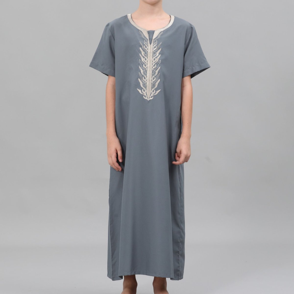 Boys' thobe in cream with gold embroidered placket detail