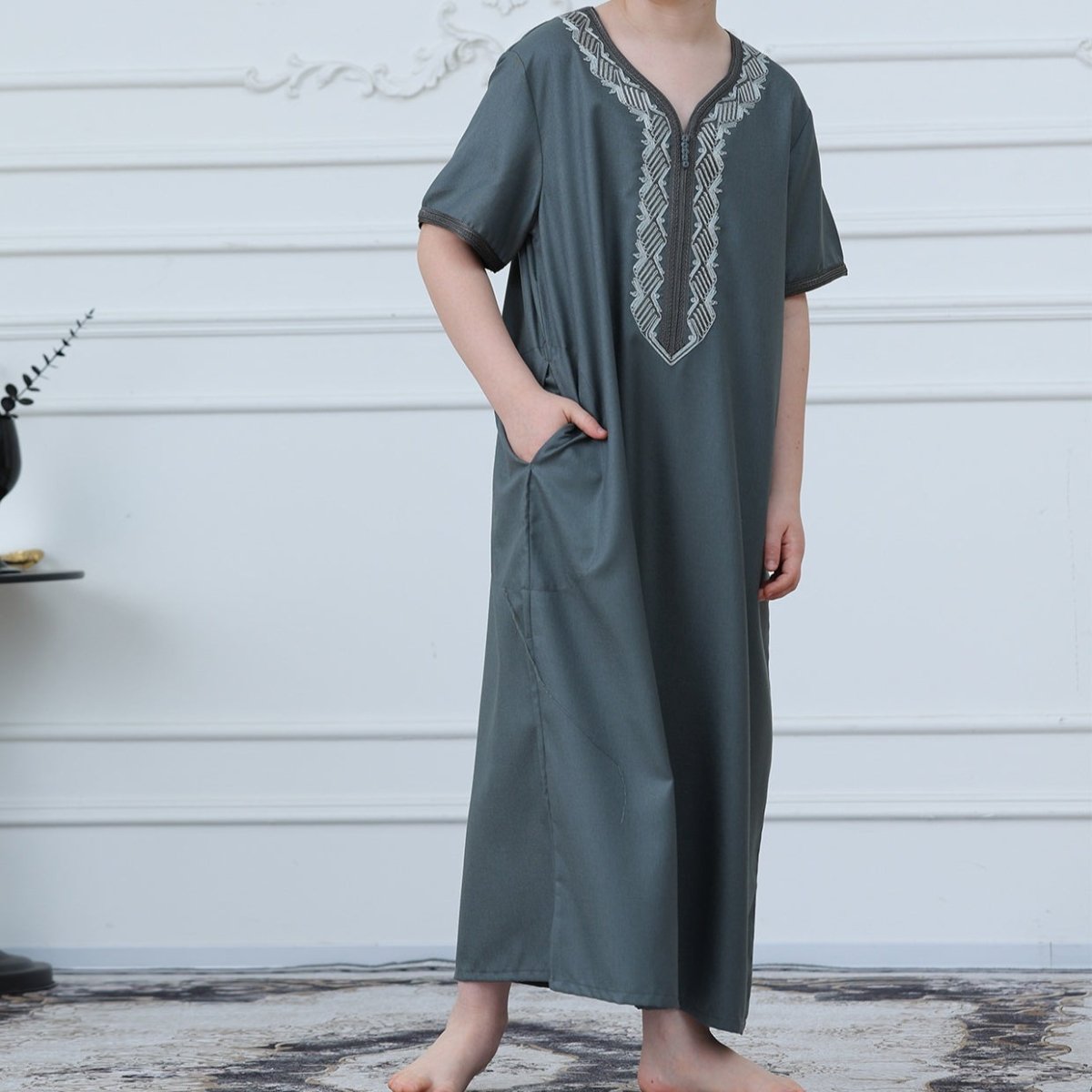 Boys Embroidered Zip - Front Thobe(MKB012) - Mariam's Collection