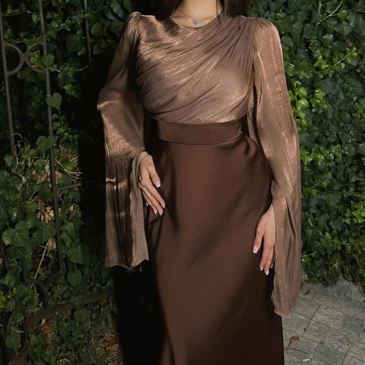 Cape Sleeve Gown with Tie - Back | Fitted Mermaid Maxi Dress(MS230) - Mariam's Collection