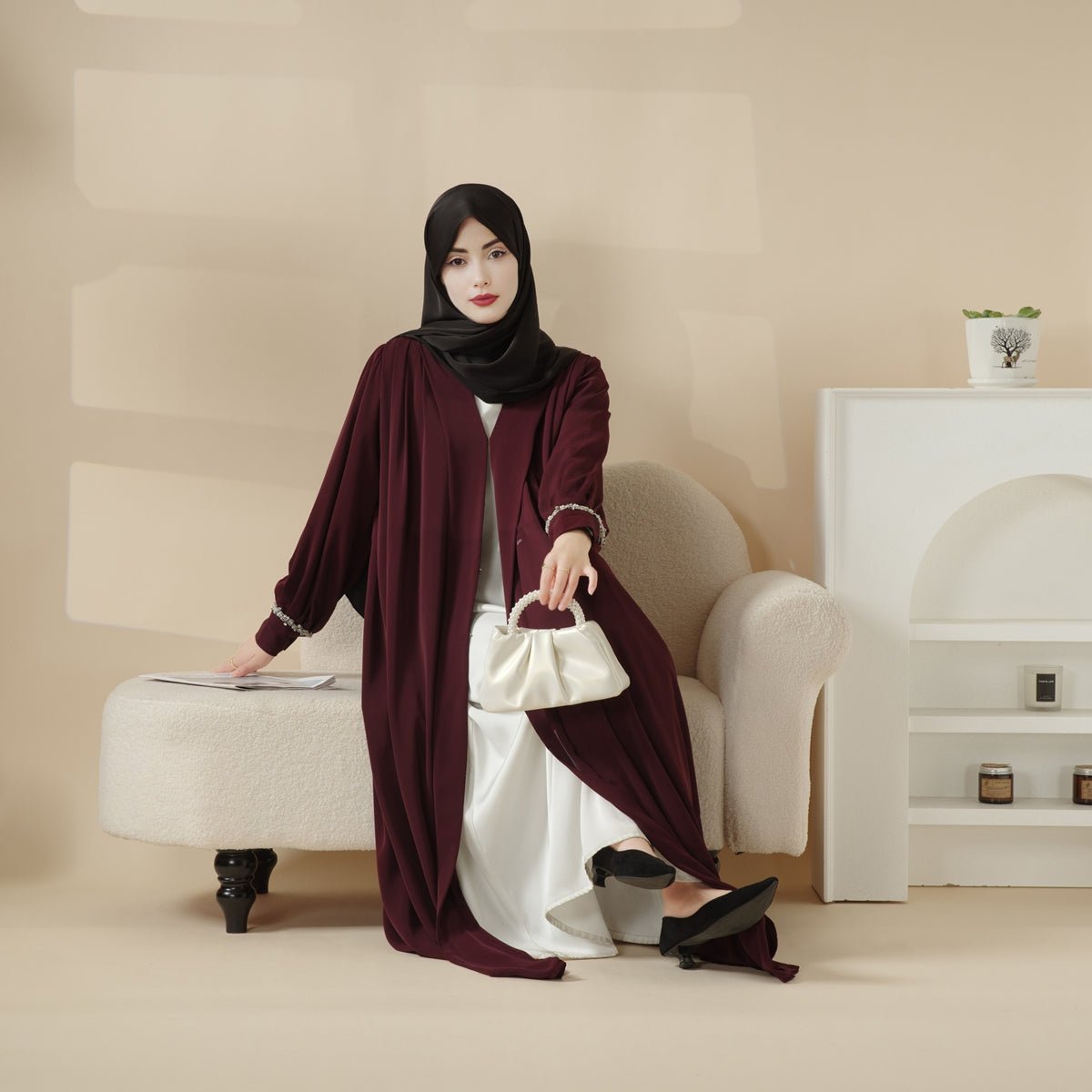 Cardigan Abaya, Western Style Abaya (MOA061) - Mariam's Collection