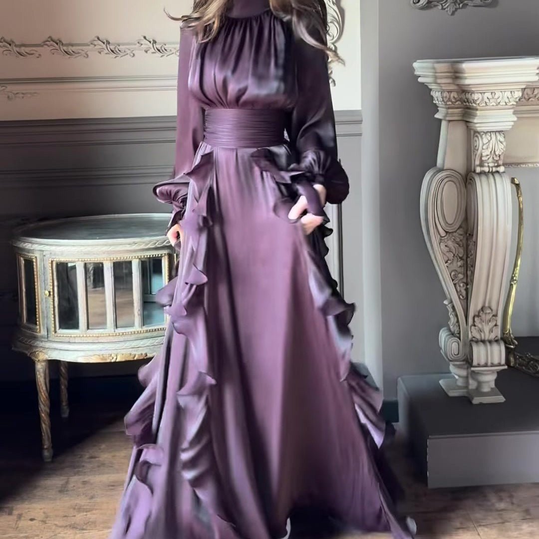 Cascading Ruffle Gown | High Neck Tie - Waist Maxi Dress(MS231) - Mariam's Collection