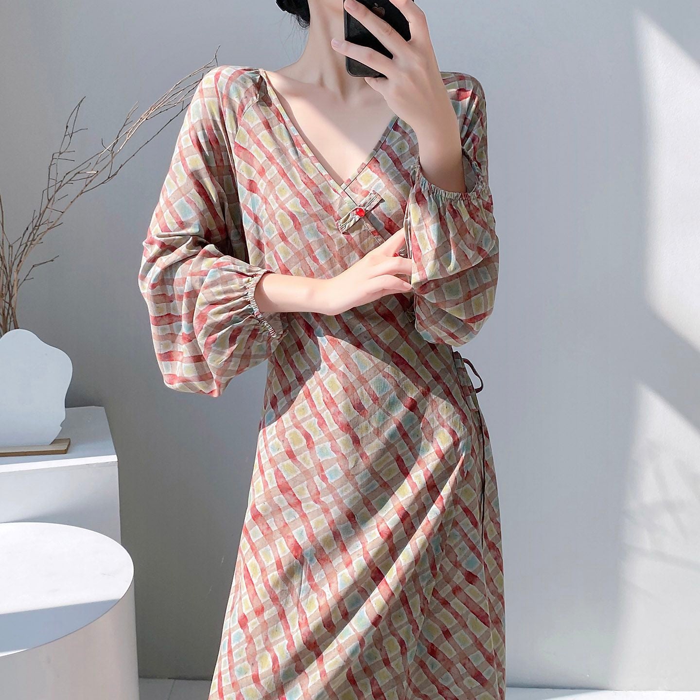 Chinese Style Jacquard & Print Maxi Wrap Dress(MS424)