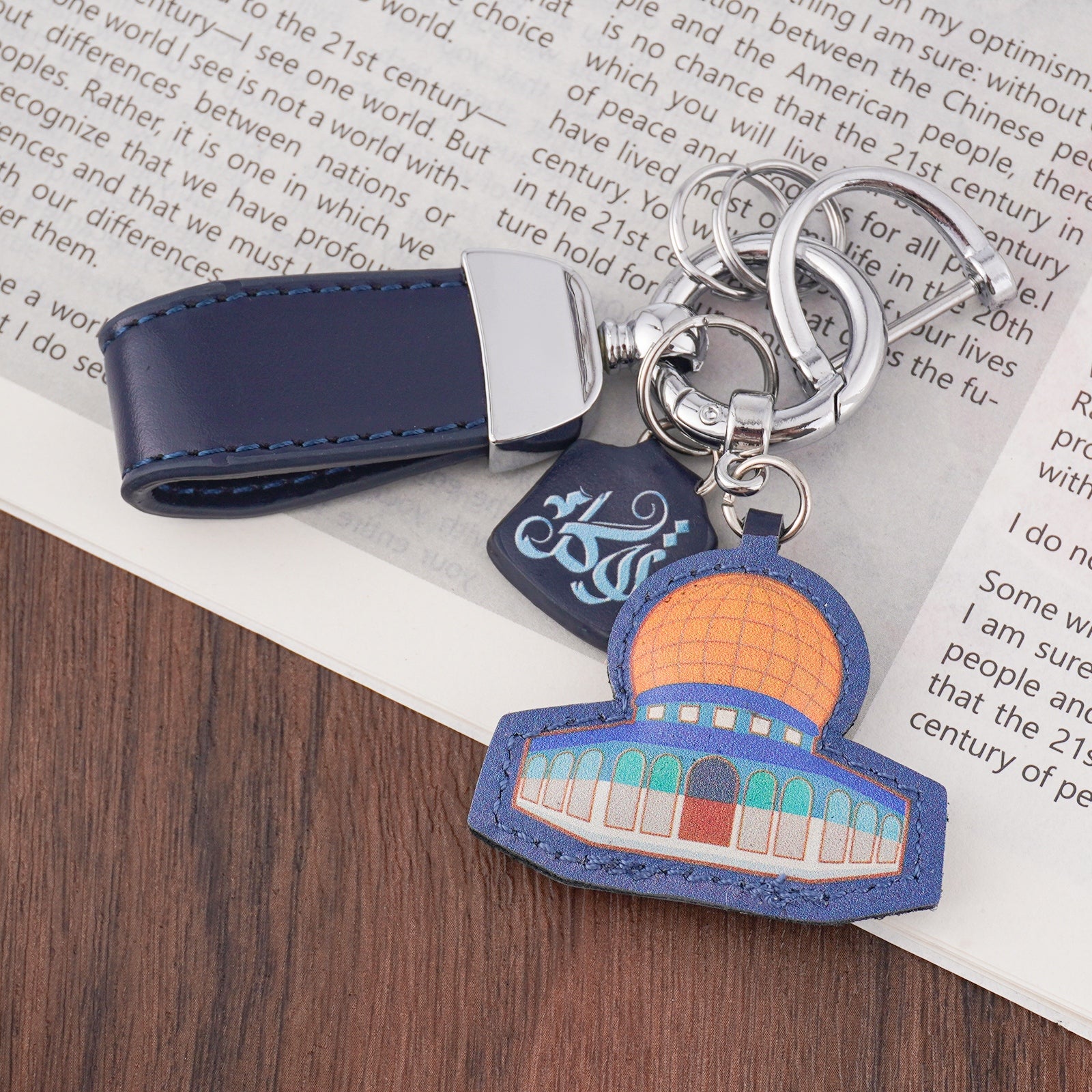 Islamic Leather Keychain with Arabic Calligraphy & Mosque Pendant Sheepskin Keychain (MAC284)