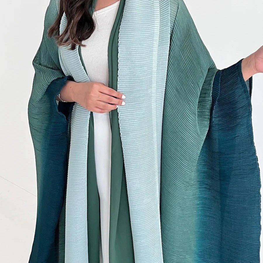 Chic Pleated Ombre Batwing Open Abaya (MOA120） - Mariam's Collection