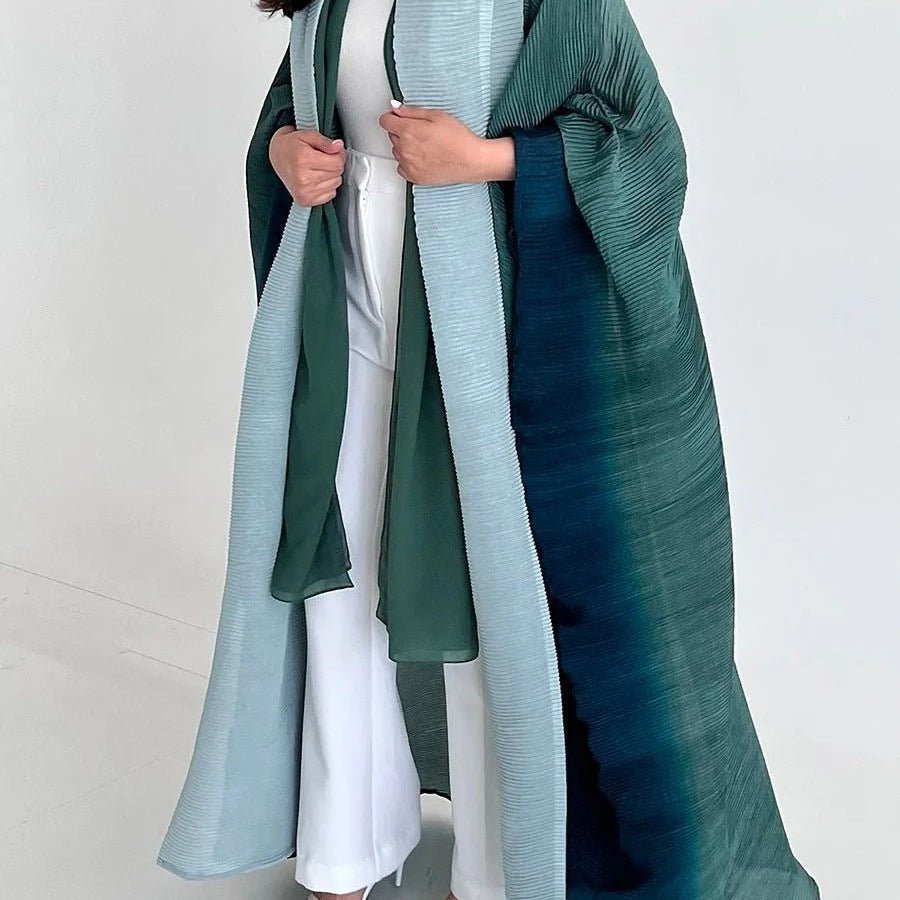 Chic Pleated Ombre Batwing Open Abaya (MOA120） - Mariam's Collection
