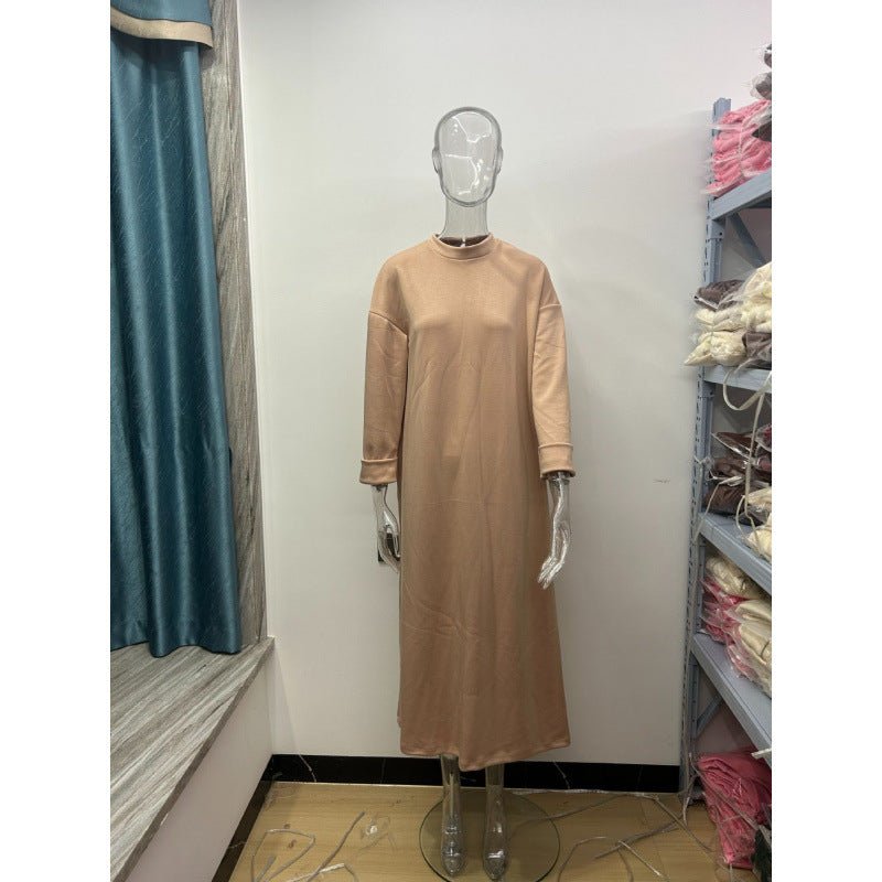 Classic Round Neck Pullover Maxi Dress | Minimalist Solid Color Fall Winter Dress(MA318) - Mariam's Collection
