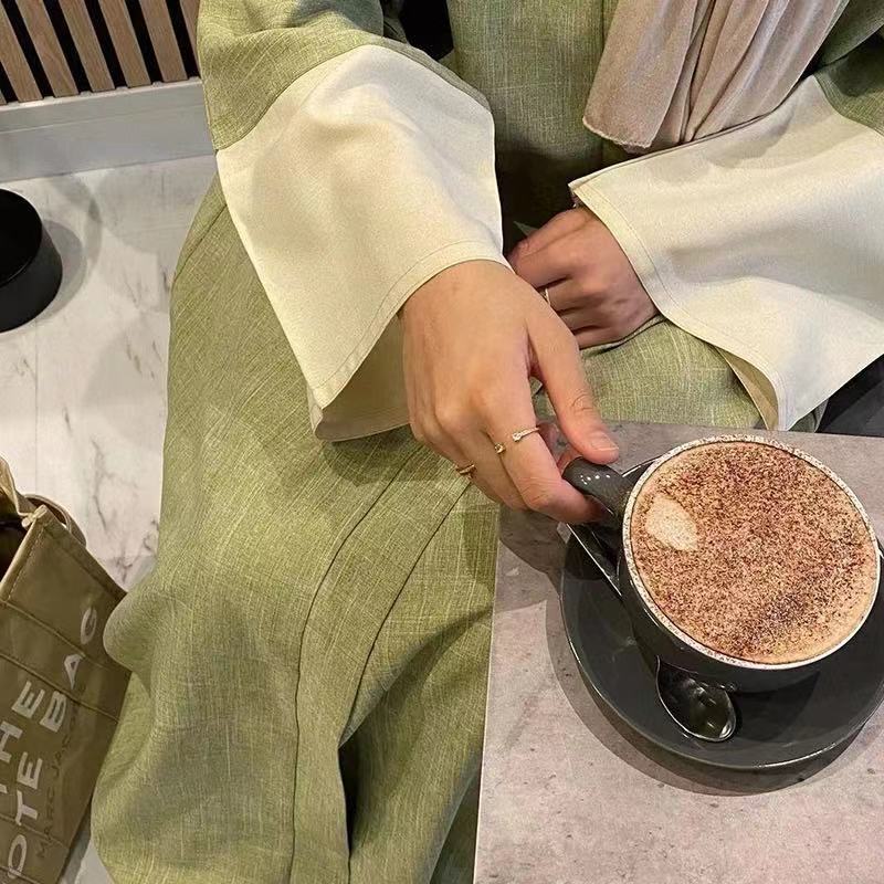 Color Blocking Sleeves Maxi Open Abaya (MOA038) - Mariam's Collection