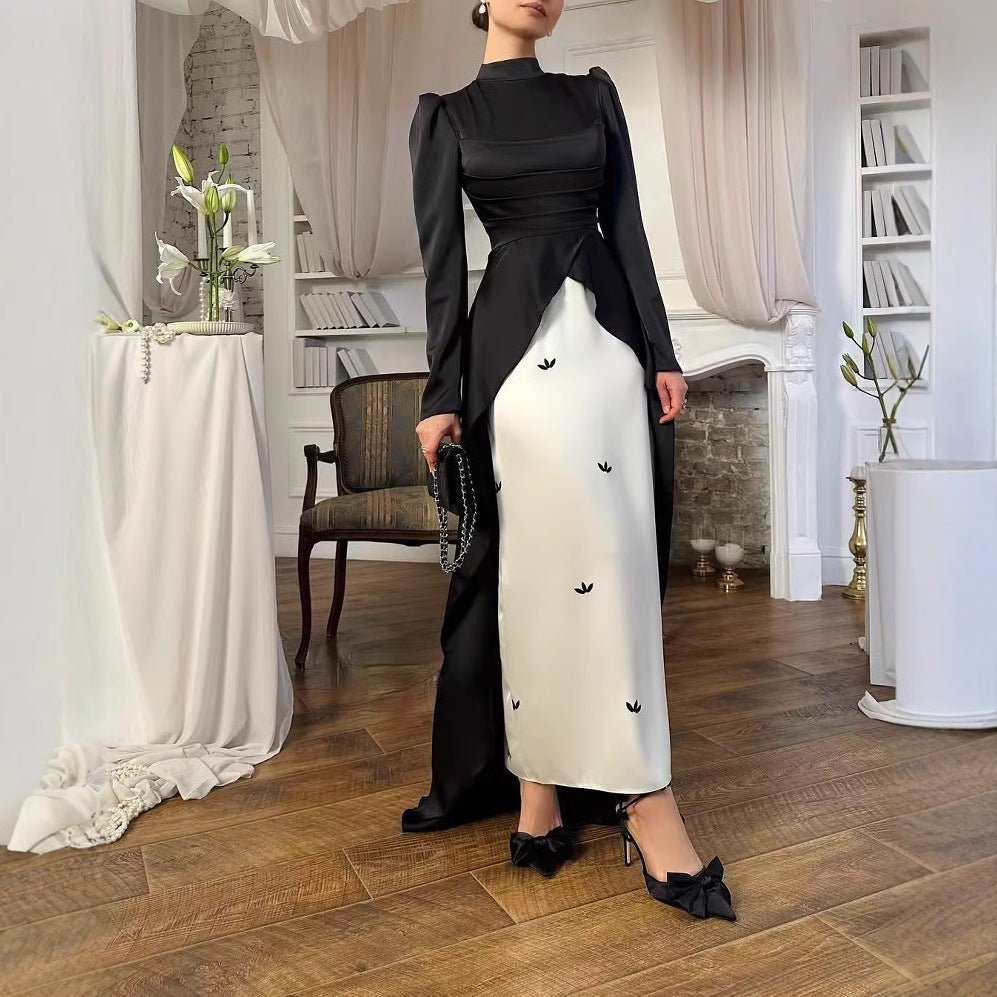 Colorblock Satin Evening Gown with Train(MA351) - Mariam's Collection