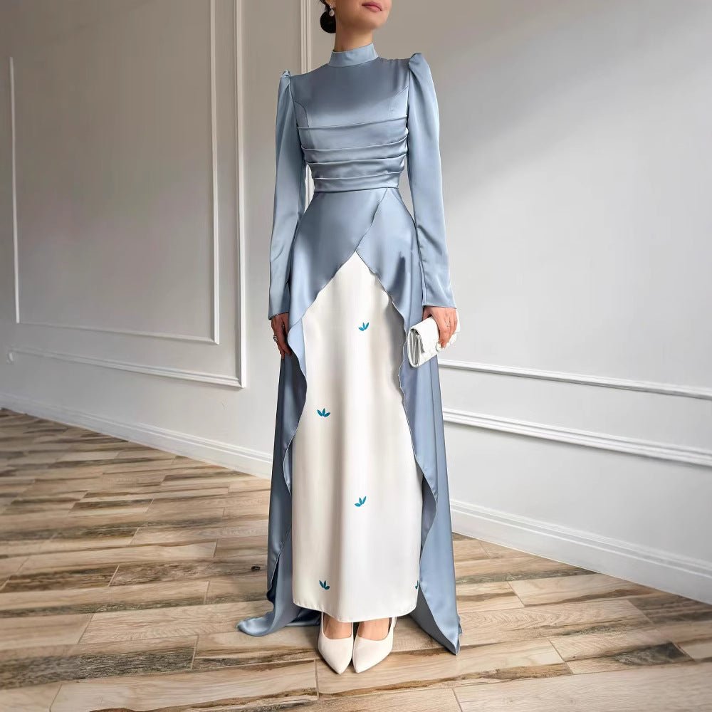 Colorblock Satin Evening Gown with Train(MA351) - Mariam's Collection