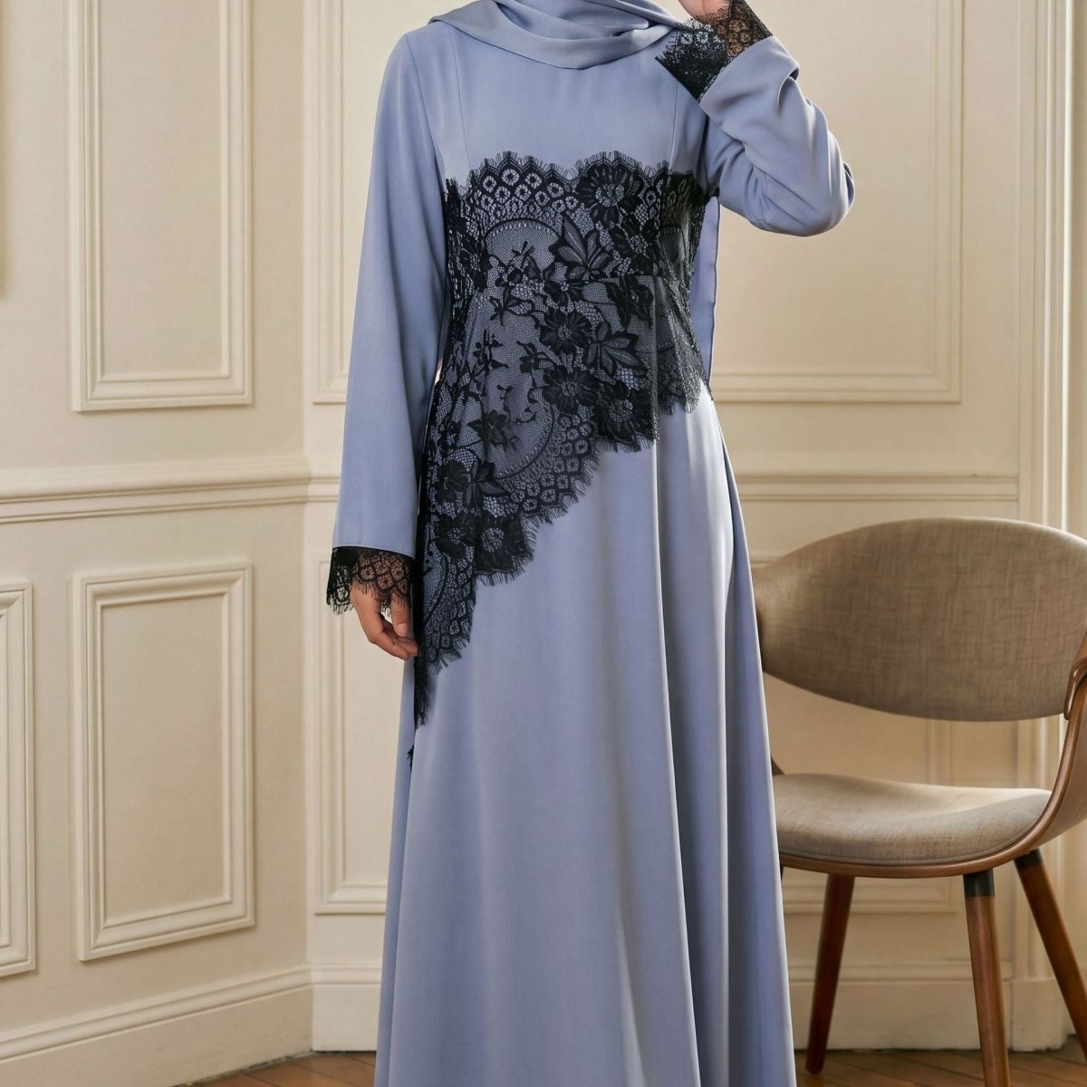 Contrast Lace Waist Panel Maxi Dress – Modest Lace Maxi Dress