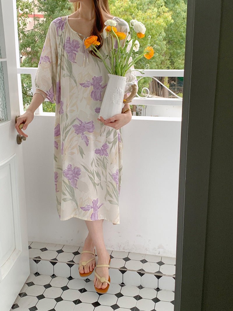 Cotton Silk Nightdress Set Fairy Sleeve Loungewear for Women.(MS086) - Mariam's Collection