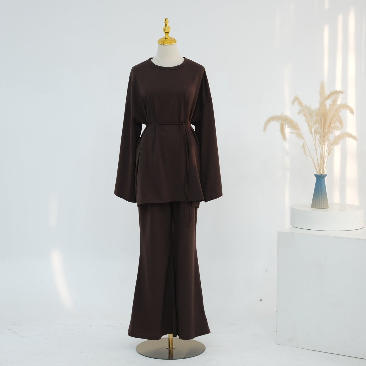 Cotton Two - Piece Set | Belted Tunic Top & Pants(MS279) - Mariam's Collection
