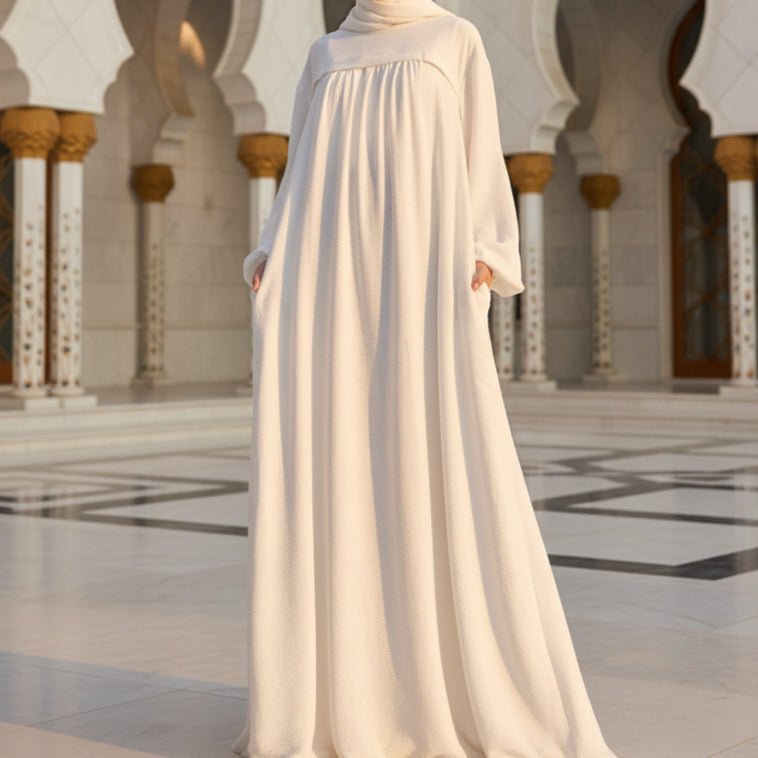 Crepe Abaya with Secure Pockets for Hajj & Umrah (MA386) - Mariam's Collection