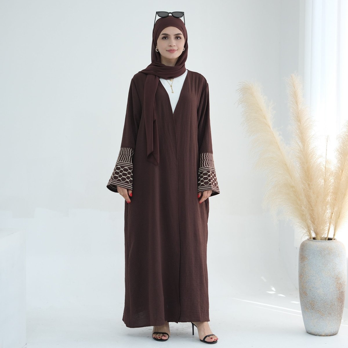 Crepe Embroidered Open Abaya (MOA072) - Mariam's Collection