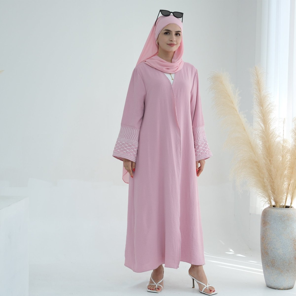Crepe Embroidered Open Abaya (MOA072) - Mariam's Collection