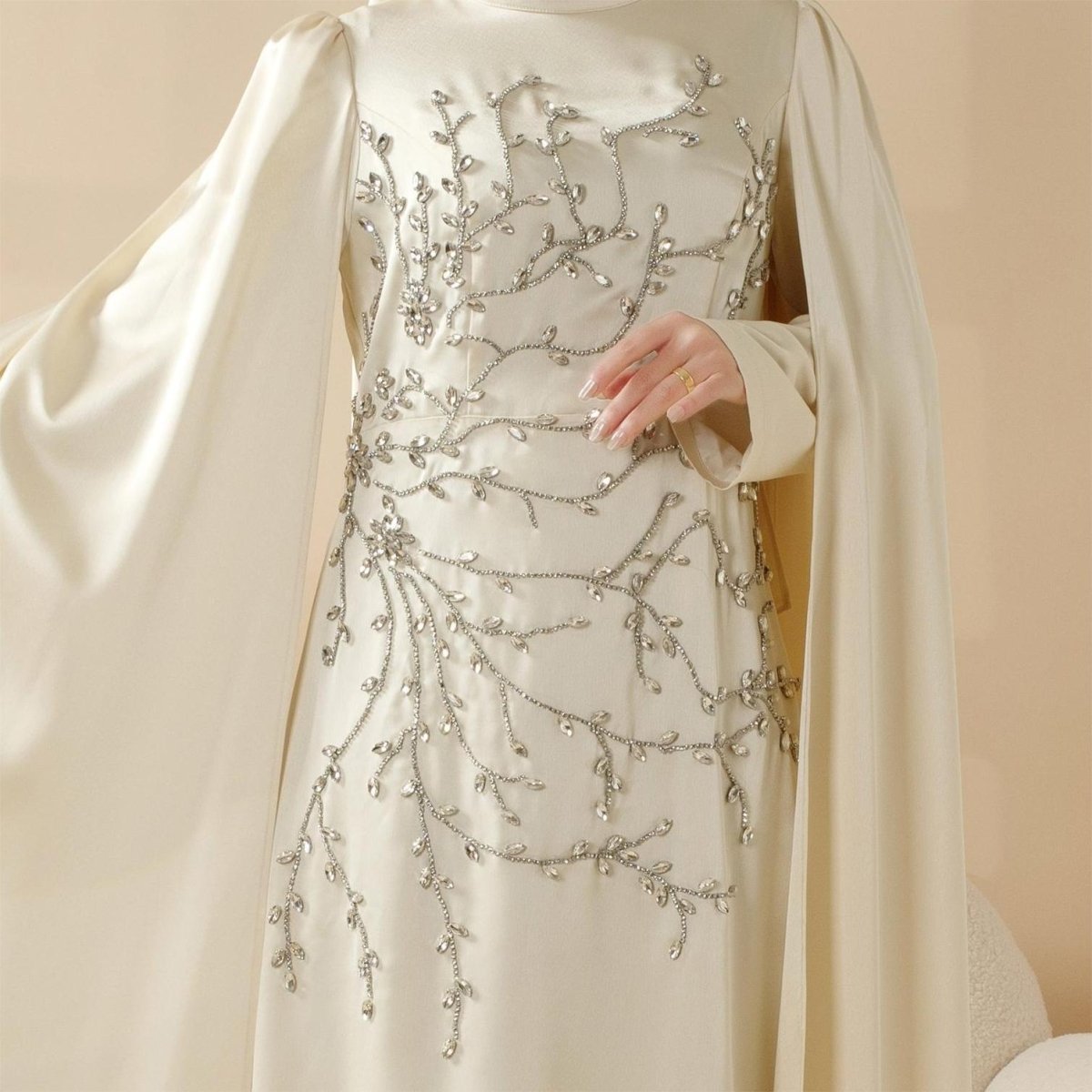 Crowdfunding Exclusive: Luxury Hand - Embellished Cape Abaya for $149 (MA144) - Mariam's Collection