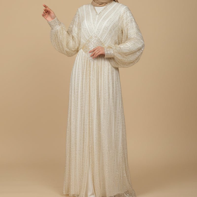 Crystal - Embellished Elegant Abaya with Defined Waist Silhouette (MA391) - Mariam's Collection