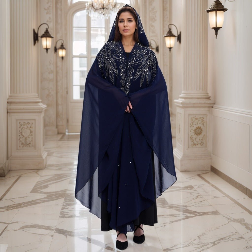 Crystal & Pearl Embellished Hooded Cape Abaya