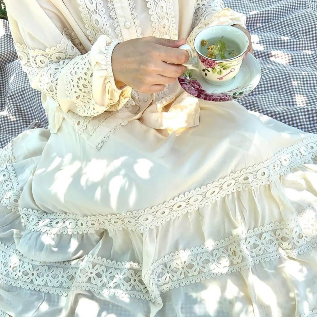 Victorian inspired cutwork blouse with romantic modest styling
