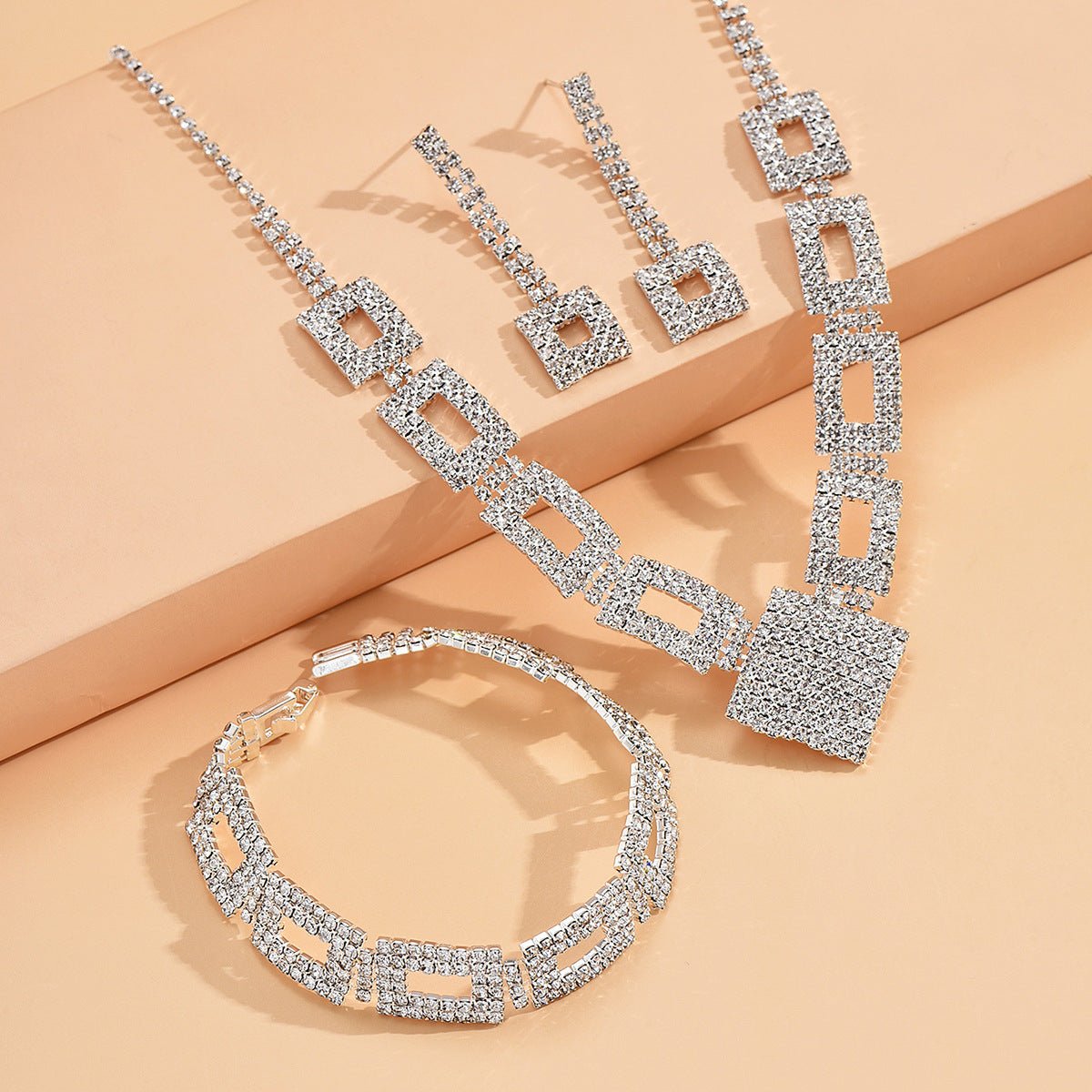 Dazzling 3 - Piece Full Rhinestones Jewelry Set (MAC317) - Mariam's Collection