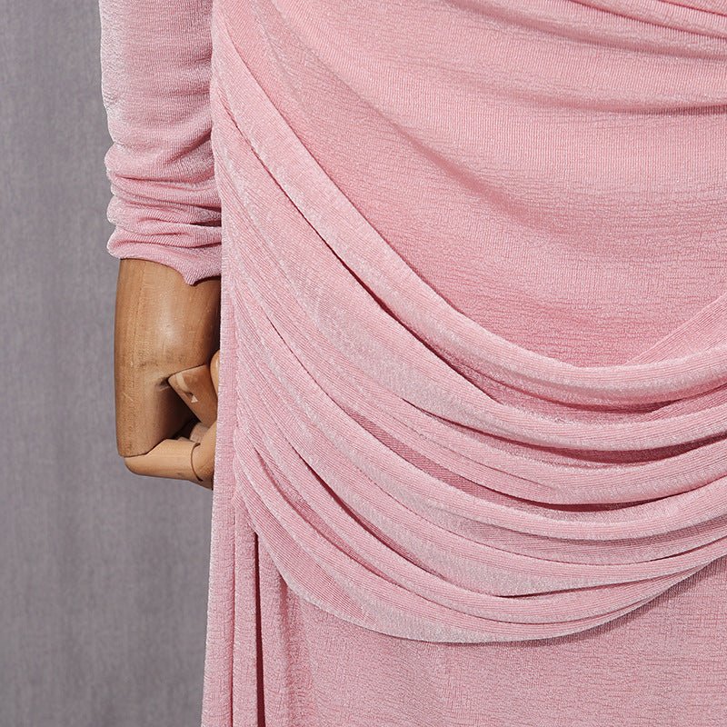 Diagonal Ruched Cape Gown | Asymmetric Draped Long Sleeve Maxi Dress(MS222) - Mariam's Collection
