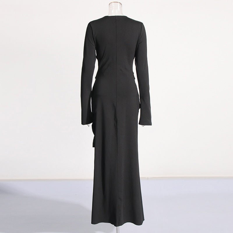 A-line skirt flow of the jeweled draped evening abaya