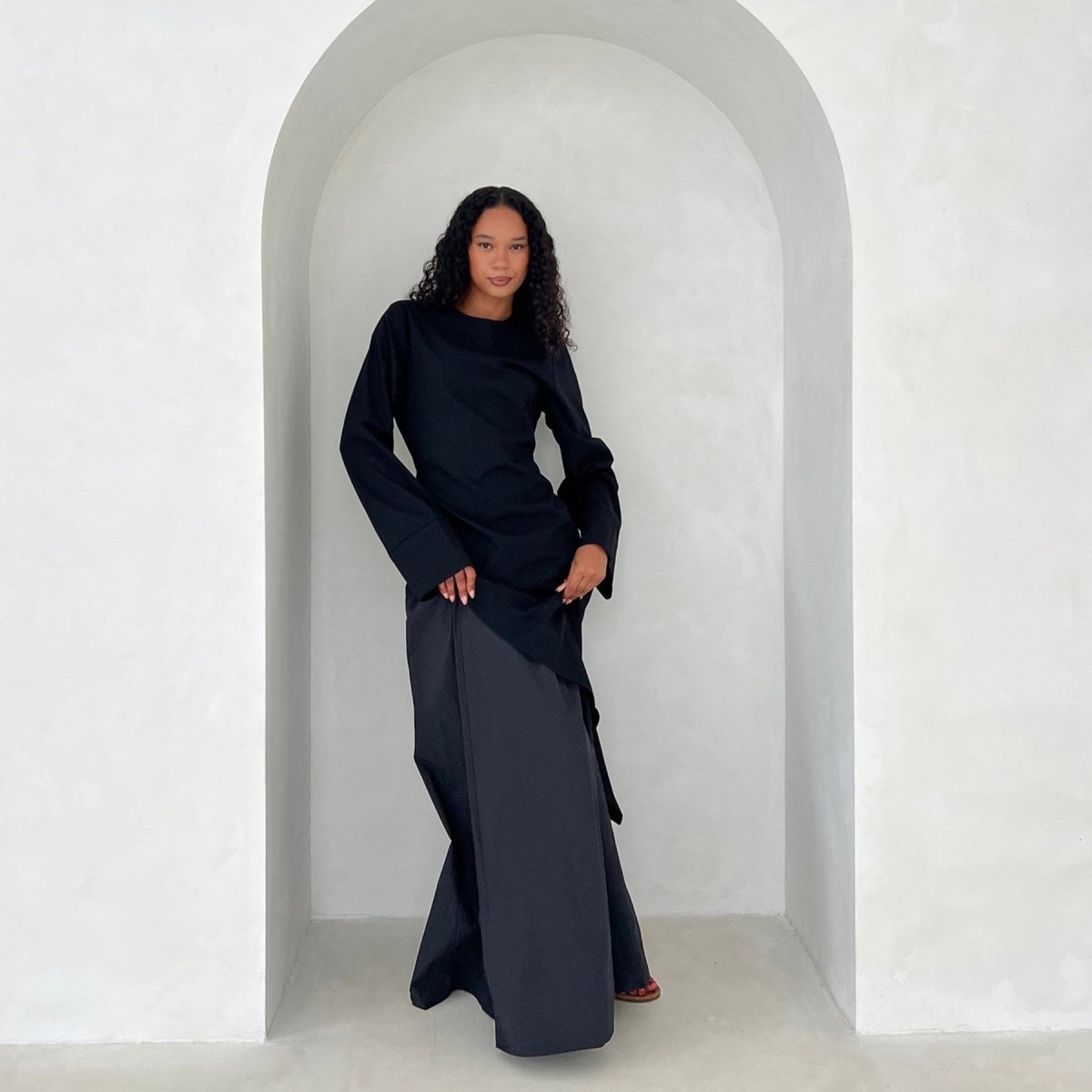 Elegant Asymmetric Top & Maxi Skirt Set | Cotton Linen Two - Piece Outfit(MS184) - Mariam's Collection