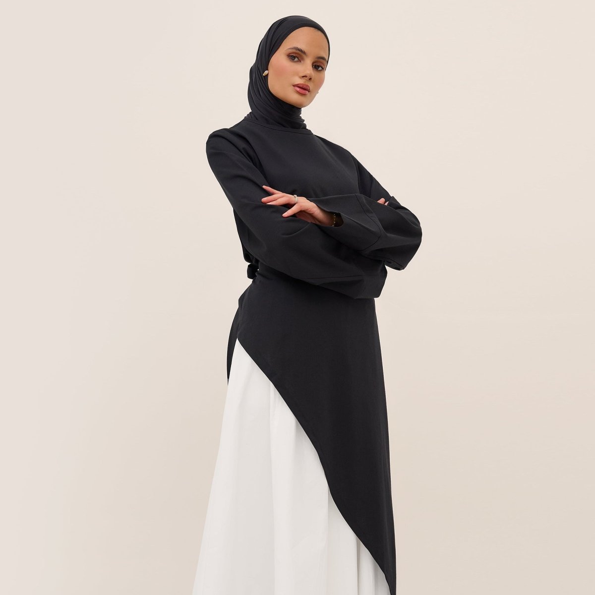 Elegant Asymmetric Top & Maxi Skirt Set | Cotton Linen Two - Piece Outfit(MS184) - Mariam's Collection