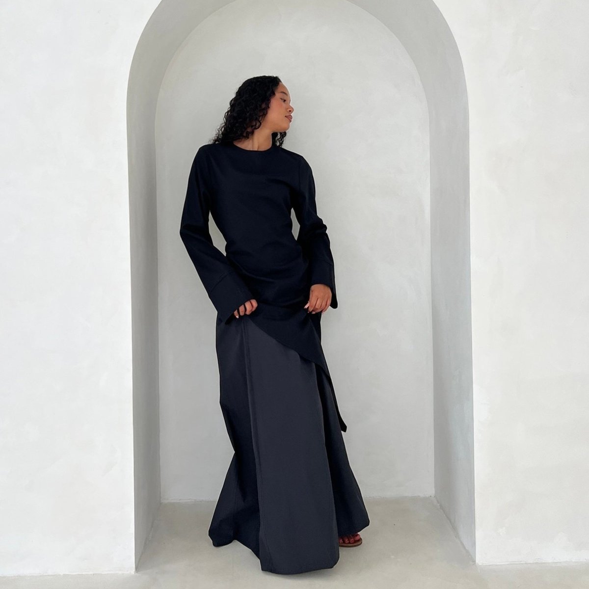 Elegant Asymmetric Top & Maxi Skirt Set | Cotton Linen Two - Piece Outfit(MS184) - Mariam's Collection
