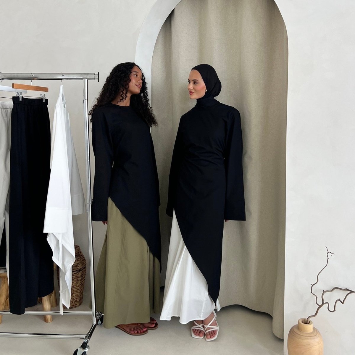 Elegant Asymmetric Top & Maxi Skirt Set | Cotton Linen Two - Piece Outfit (MS184) - Mariam's Collection