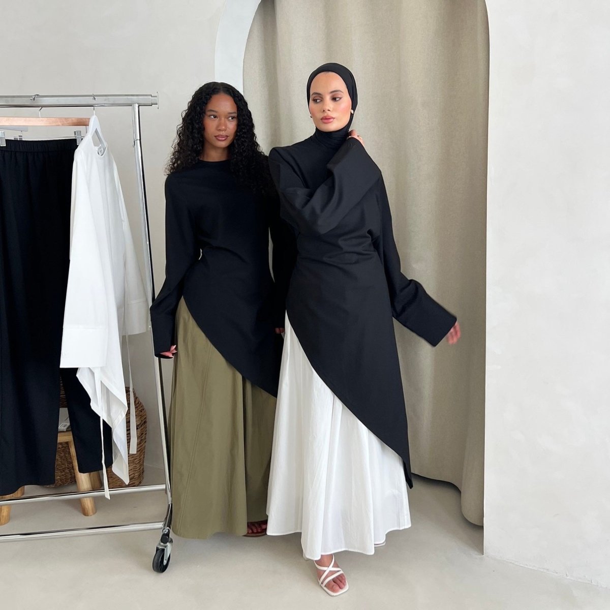 Elegant Asymmetric Top & Maxi Skirt Set | Cotton Linen Two - Piece Outfit (MS184) - Mariam's Collection