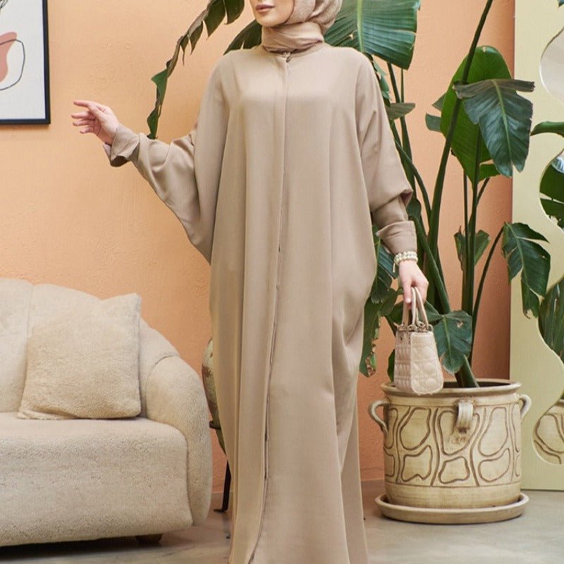 Elegant Batwing Sleeve Maxi Dress with Hidden Button Front | Adjustable Cuff Design(MA316) - Mariam's Collection