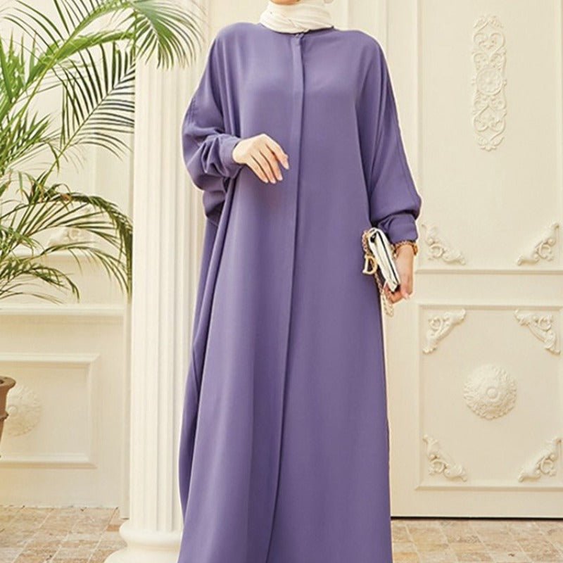 Elegant Batwing Sleeve Maxi Dress with Hidden Button Front | Adjustable Cuff Design(MA316) - Mariam's Collection