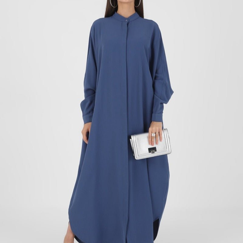 Elegant Batwing Sleeve Maxi Dress with Hidden Button Front | Adjustable Cuff Design(MA316) - Mariam's Collection